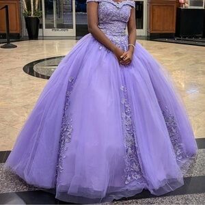 Lavender Ball Gown with Floral Embroidery
